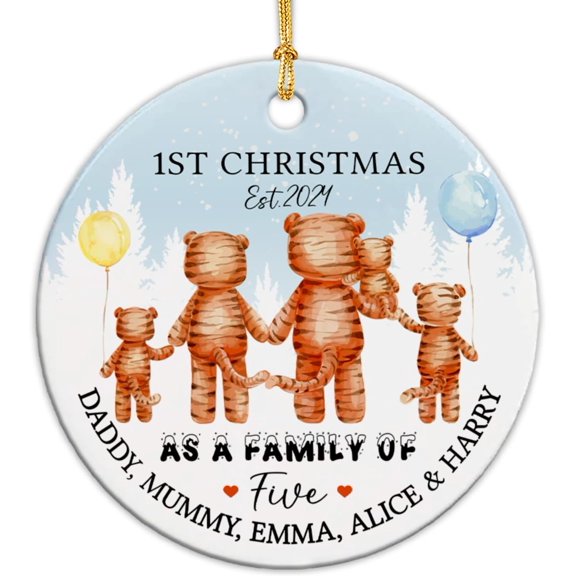 Customized 1st Christmas As A Family of Five Tiger Ceramic Ornament 2023, Personalized Family of Five 1st Xmas Ornament, New Parents Ornament Gifts, Tiger Family Xmas Tree Hanging Decoration vCNuWT