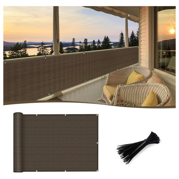 Customized 3.3'x14' Brown Balcony Privacy Screen,180 GSM Apartments Railing Fence Cover,Heavy Duty Mesh Windscreen for Deck,Outdoor,Backyard,Patio