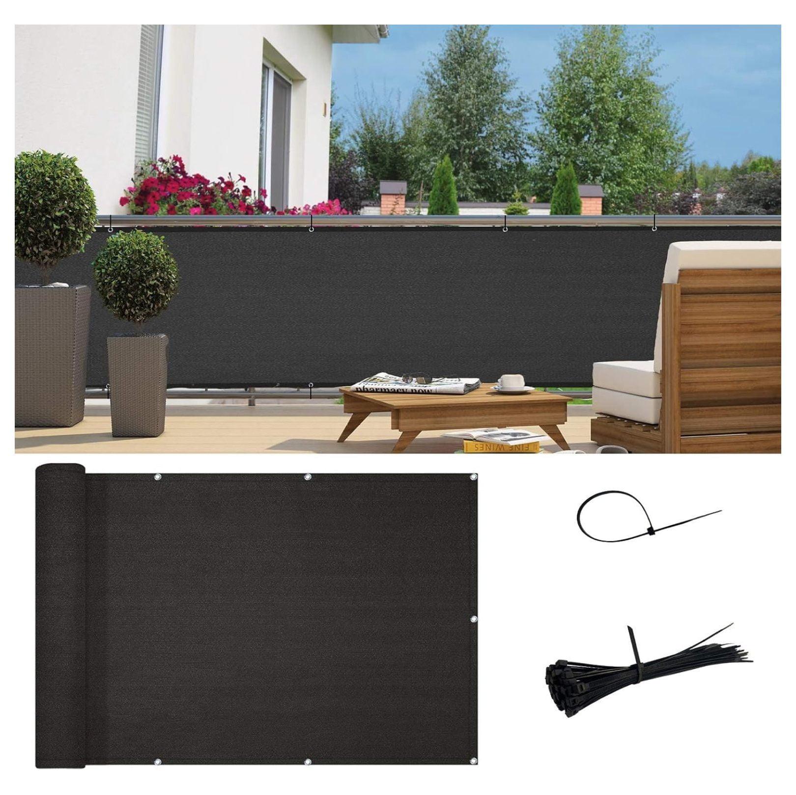 Customized 3'x12' Black Balcony Privacy Screen,90% Shade Apartments ...