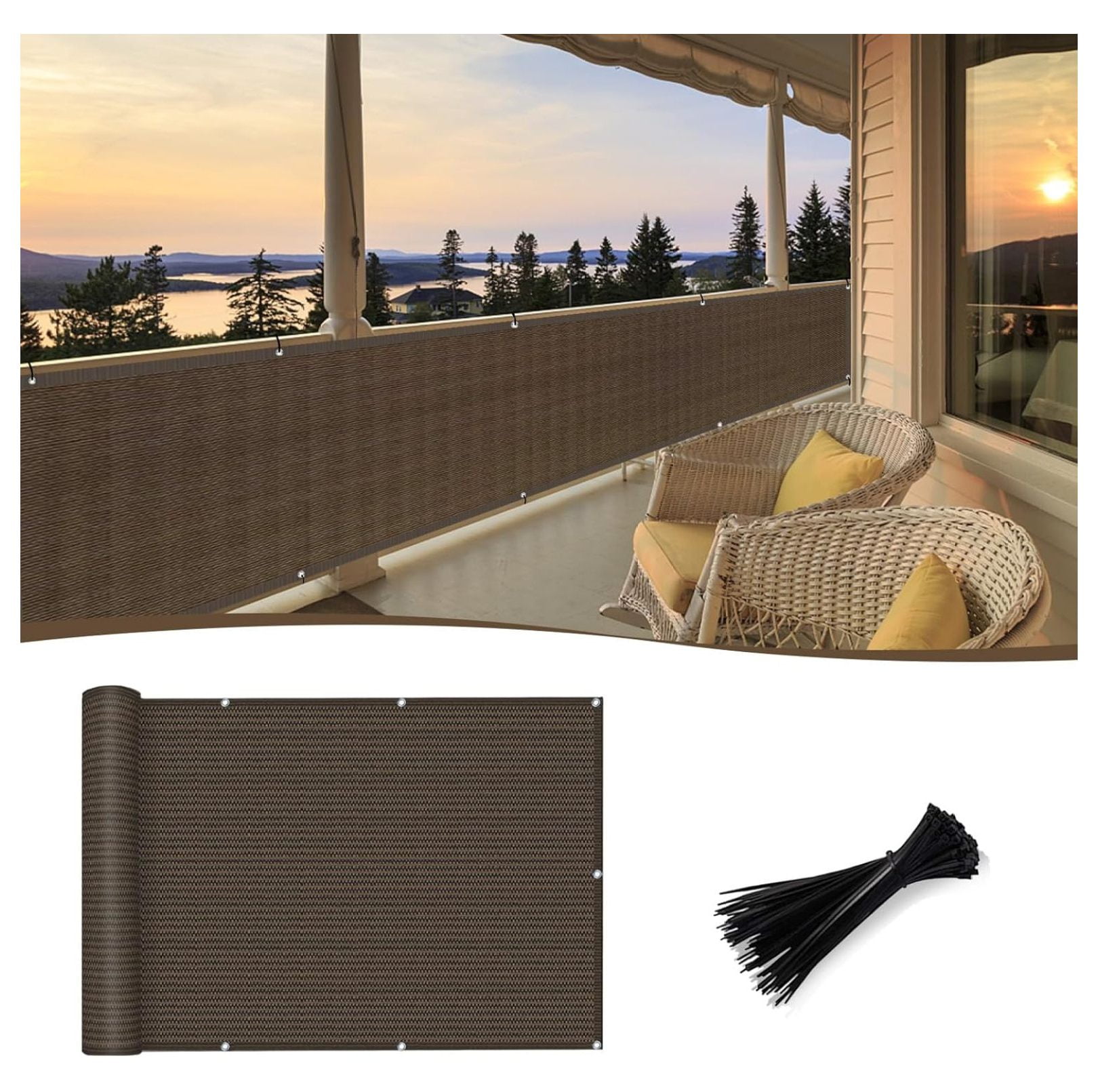 Customized 3'x13' Brown Balcony Privacy Screen,90 Shade Apartments