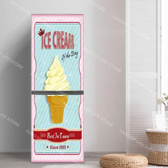 Customized 3D Refrigerator Sticker Retro Flower Plants Poster Waterproof Home ration Kitchen Fridge Door Wrap Mural Sticker