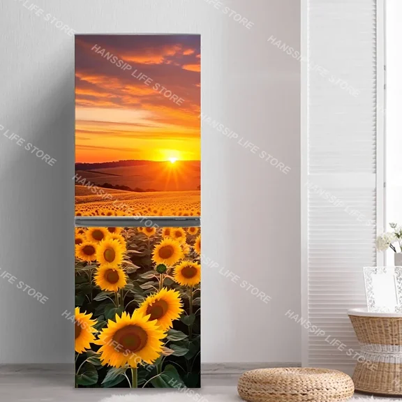 Customized 3D Refrigerator Sticker Retro Flower Plants Poster Waterproof Home ration Kitchen Fridge Door Wrap Mural Sticker