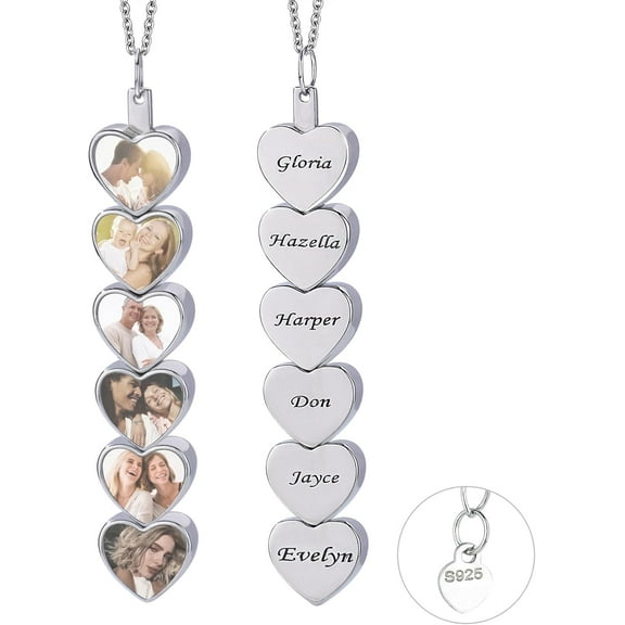 Customized 925 Sterling Silver Photo Pendant Necklace - Personalized Name & Photo 1-6 Engraved Heart - Hypoallergenic, Unique Gift for Women, Mom, Wife, Grandma, Girlfriend