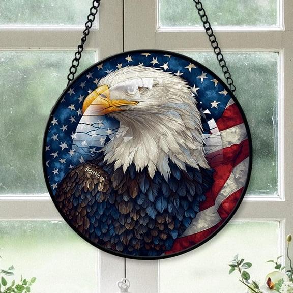 Customized American Eagle Stained Glass Window Hangings, American Eagle Colorful Glass Panel Pretty Gifts, American Eagle Decoration for Home Garden Christmas Bhe764 (American Eagle 5)