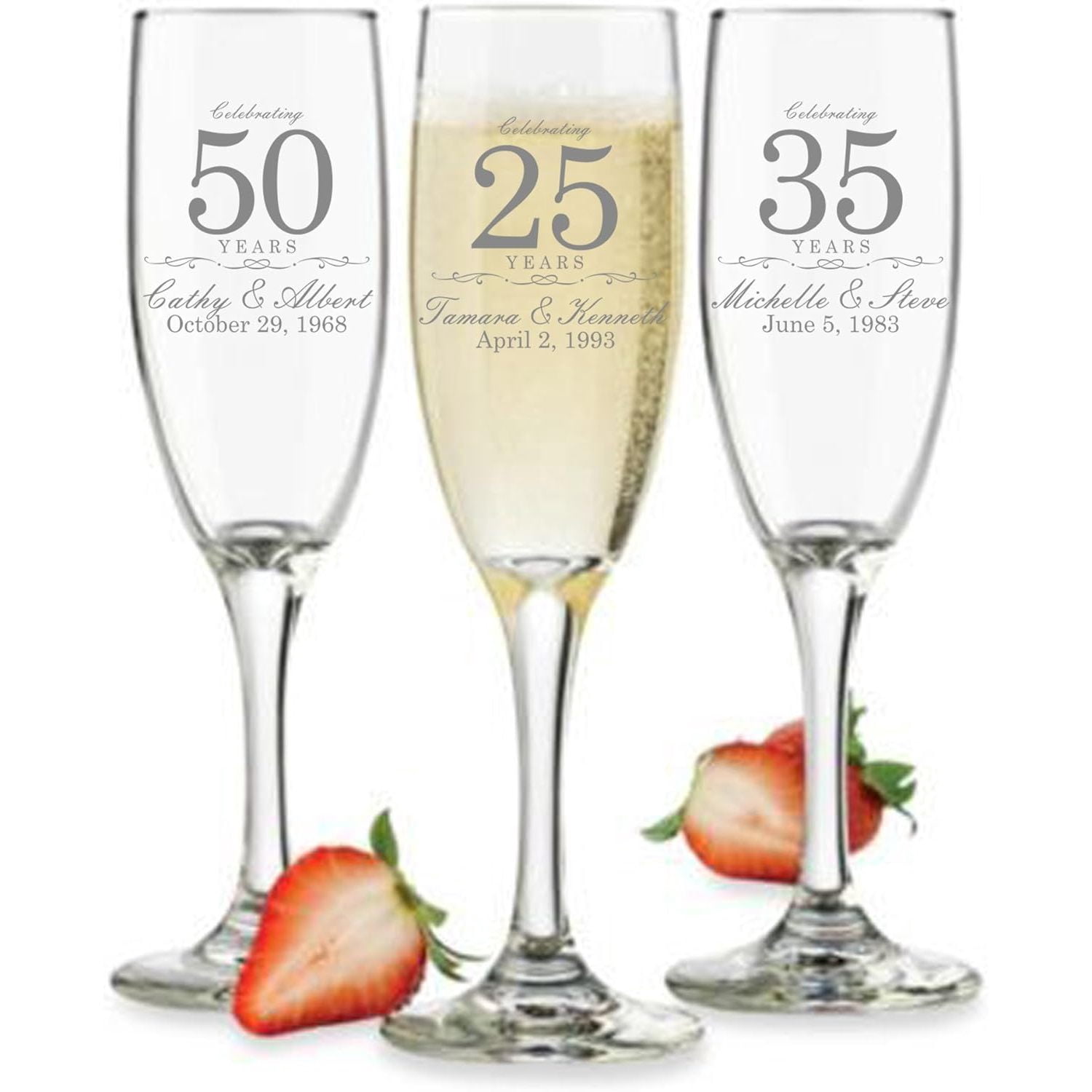 Personalized Anniversary Champagne Flutes Set Of 2 - Engraved With Names & Date, Lead-Free, USA Made