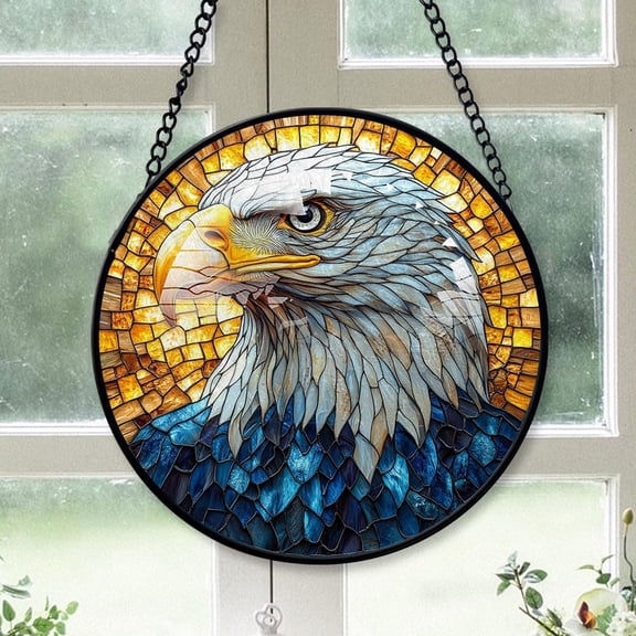 Customized Bald Eagle Hanging Stained Glass for Windows , Hand-Painted Sun Catcher, Garden Hangings Christmas, for Home Decor rkWcsN