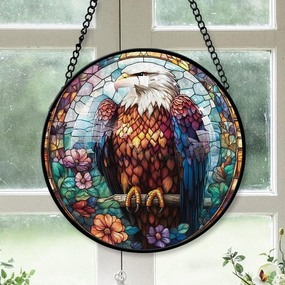 Customized Bald Eagle Stained Glass Window Hanging - Colorful Glass Panel Decoration for Home, Garden, Christmas - Pretty Gift