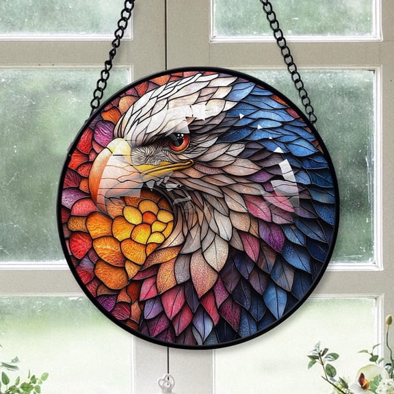Customized Bald Eagle Stained Glass Window Hangings, Bald Eagle Colorful Glass Panel Pretty Gifts, Bald Eagle Decoration for Home Garden Christmas zO6vZV