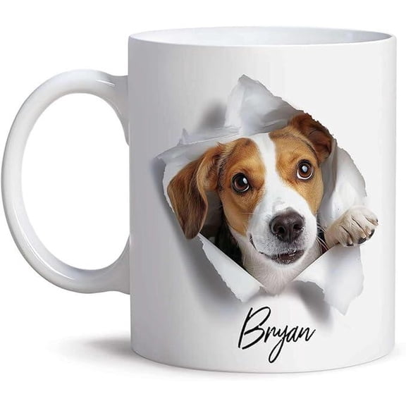 Customized Beagle Dog Ceramic Coffee Mug, Cute Cups, Animal Mug Gift, Bekilab Ceramic Coffee Mug, 11oz 15oz Gift