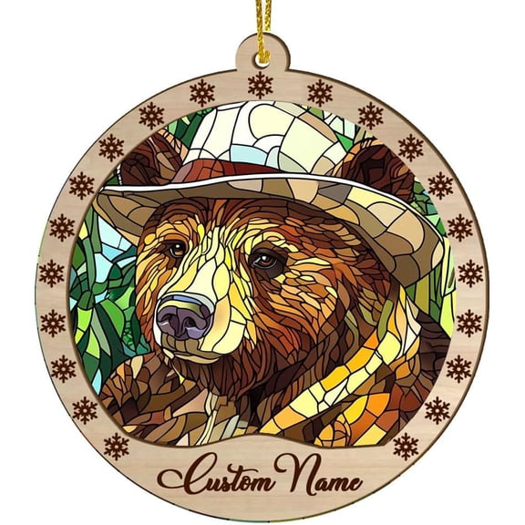 Customized Bear Stained Glass Sun Catcher, Bear Ornament, Bear Christmas Keepsake, Bear Christmas Hanging Decor. Z23xea (Bear 2)