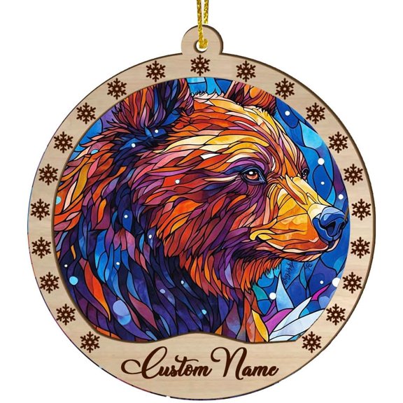 Customized Bear Stained Glass Sun Catcher, Bear Ornament, Bear Christmas Keepsake, Bear Christmas Hanging Decor. ffiEHr (Bear 9)