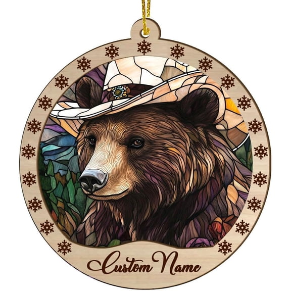 Customized Bear Stained Glass Sun Catcher, Bear Ornament, Bear Christmas Keepsake, Bear Christmas Hanging Decor. uUsvOk (Bear 16)