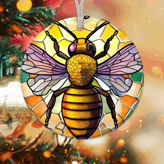Customized Bee Stained Glass Ornaments, Bee for Christmas Tree, Bee Suncatcher, Christmas Hanging Dcor QTISZt