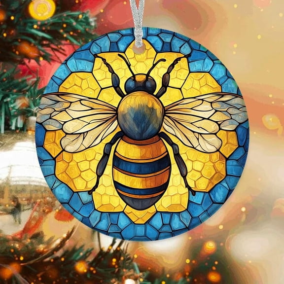 Customized Bee Stained Glass Ornaments, Bee for Christmas Tree, Bee Suncatcher, Christmas Hanging Dcor vmW4OU