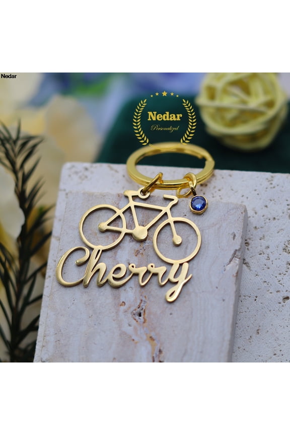 Customized Bicycle Nameplate Birthstone Stainless Steel Bike Keychain Custom Name Cycling Keyring Cyclists Sports Gift