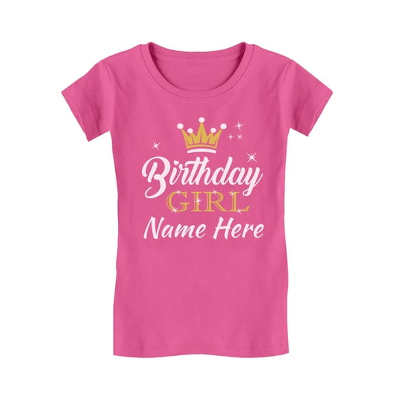 Customized Birthday Girl Shirt Princess Crown Youth Kids Girls' Fitted T-Shirt XL (9-10) Wow pink
