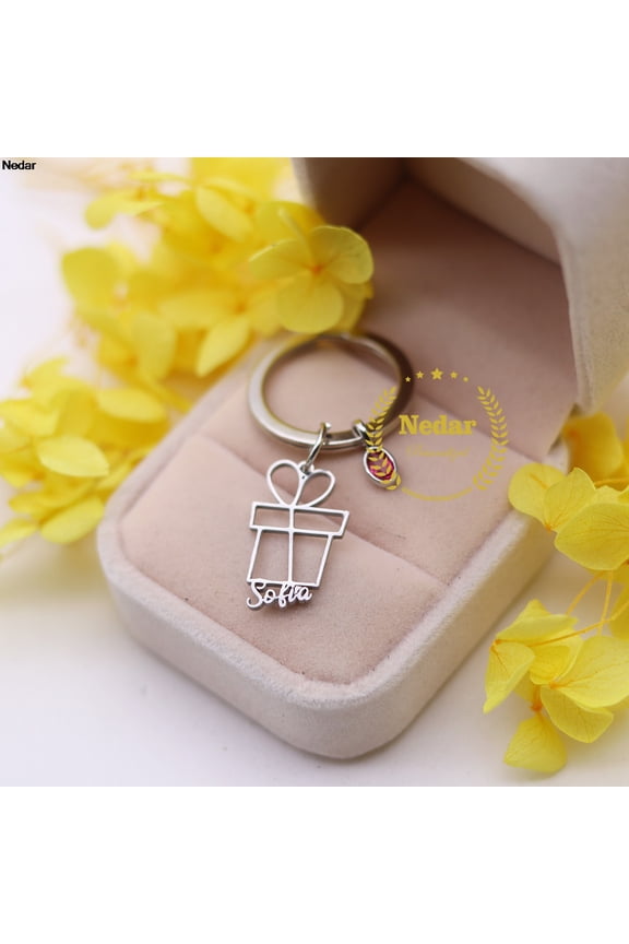 Customized Birthstone Personalized Gift Box Nameplate Keychain Birthday Custom Name Engraved Letters Keyring for Women Men
