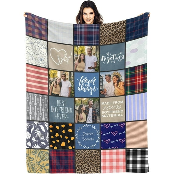 Customized Blanket with Photos & Text for Mom Dad Baby Family Friends Personalized Picture Blanket for Birthday Christmas for Women Sister Wife Grandma(10 Photos,50x60 Sherpa)