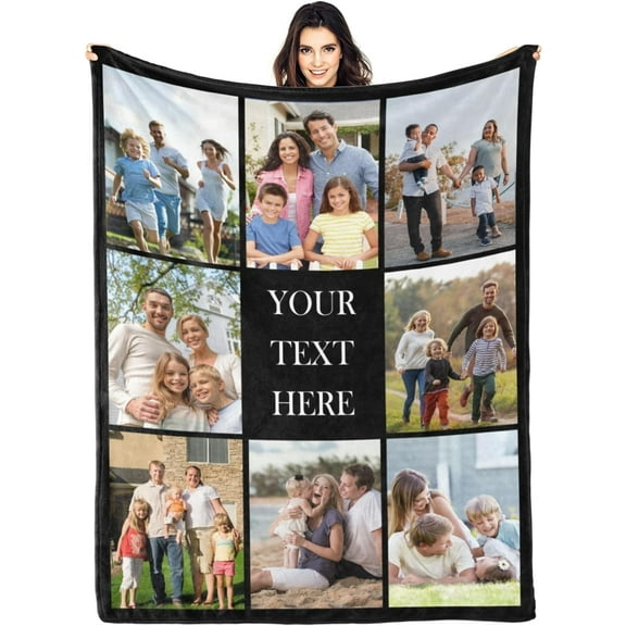 Customized Blanket with Photos & Text for Mom Dad Baby Family Friends Personalized Picture Blanket for Birthday Christmas for Women Sister Wife Grandma(10 Photos,50x60 Sherpa)
