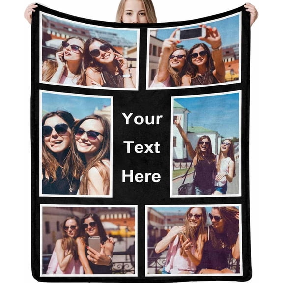 Customized Blanket with Picture Your Text Here 10 Photos Blankets Personalized Gifts for Adults Family Dad Mom Couples,Custom Photo Blanket Memorial Gifts for Christmas Birthday Blankets