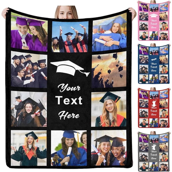 Customized Blanket with Picture Your Text Here 10 Photos Blankets Personalized Gifts for Adults Family Dad Mom Couples,Custom Photo Blanket Memorial Gifts for Christmas Birthday Blankets