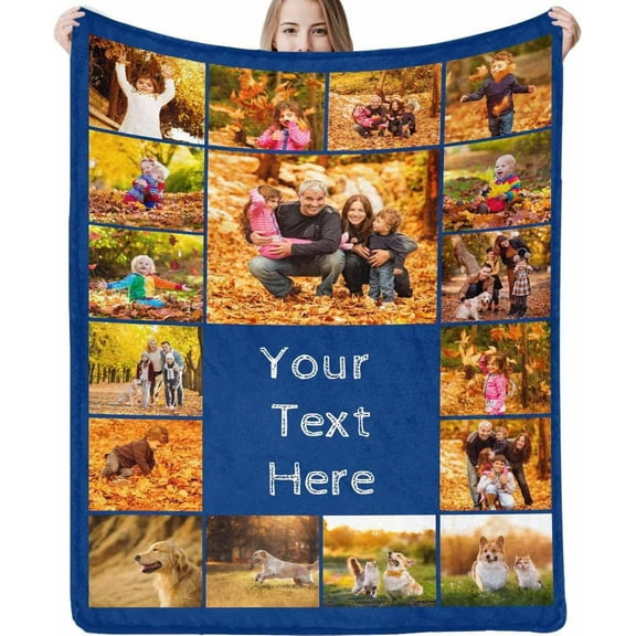 Customized Blanket with Picture Your Text Here 10 Photos Blankets Personalized Gifts for Adults Family Dad Mom Couples,Custom Photo Blanket Memorial Gifts for Christmas Birthday Blankets