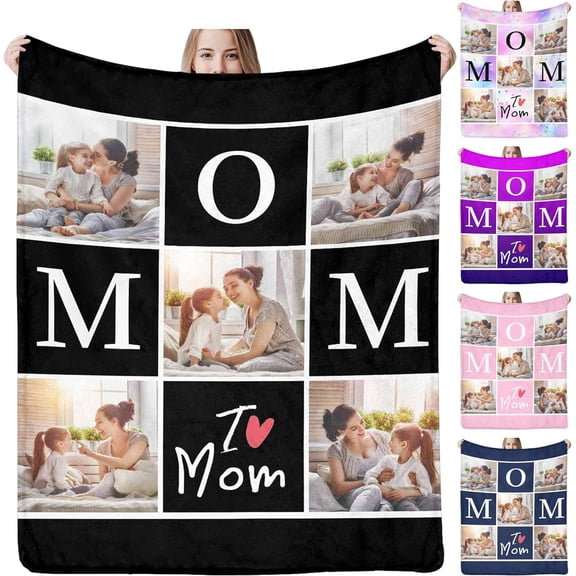 Customized Blanket with Picture Your Text Here 10 Photos Blankets Personalized Gifts for Adults Family Dad Mom Couples,Custom Photo Blanket Memorial Gifts for Christmas Birthday Blankets