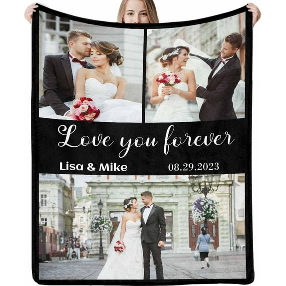 Customized Blanket with Picture Your Text Here 10 Photos Blankets Personalized Gifts for Adults Family Dad Mom Couples,Custom Photo Blanket Memorial Gifts for Christmas Birthday Blankets