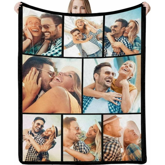 Customized Blanket with Picture Your Text Here 10 Photos Blankets Personalized Gifts for Adults Family Dad Mom Couples,Custom Photo Blanket Memorial Gifts for Christmas Birthday Blankets