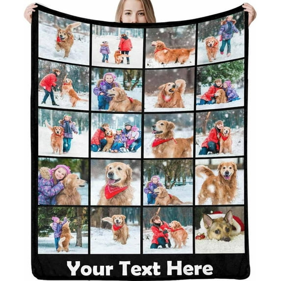 Customized Blanket with Picture Your Text Here 10 Photos Blankets Personalized Gifts for Adults Family Dad Mom Couples,Custom Photo Blanket Memorial Gifts for Christmas Birthday Blankets