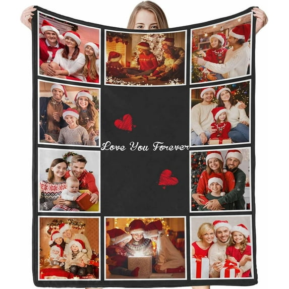 Customized Blankets Personalized Blanket Using Your Own Pictures with Text, Christmas Birthday Wedding Memorial for Kids Teens Adult Family Friends Pets