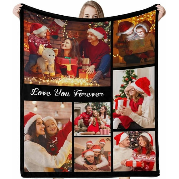 Customized Blankets Personalized Blanket Using Your Own Pictures with Text, Christmas Birthday Wedding Memorial for Kids Teens Adult Family Friends Pets