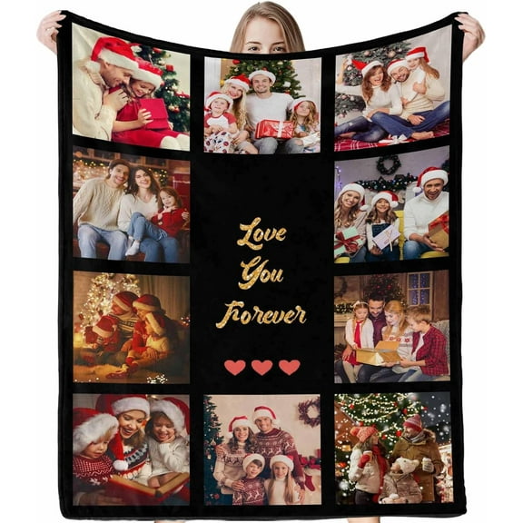 Customized Blankets Personalized Blanket Using Your Own Pictures with Text, Christmas Birthday Wedding Memorial for Kids Teens Adult Family Friends Pets