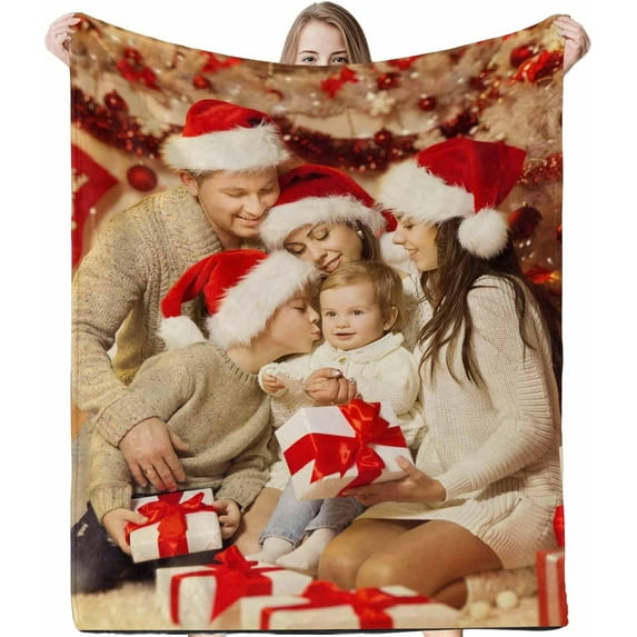 Customized Blankets Personalized Blanket Using Your Own Pictures with Text, Christmas Birthday Wedding Memorial for Kids Teens Adult Family Friends Pets