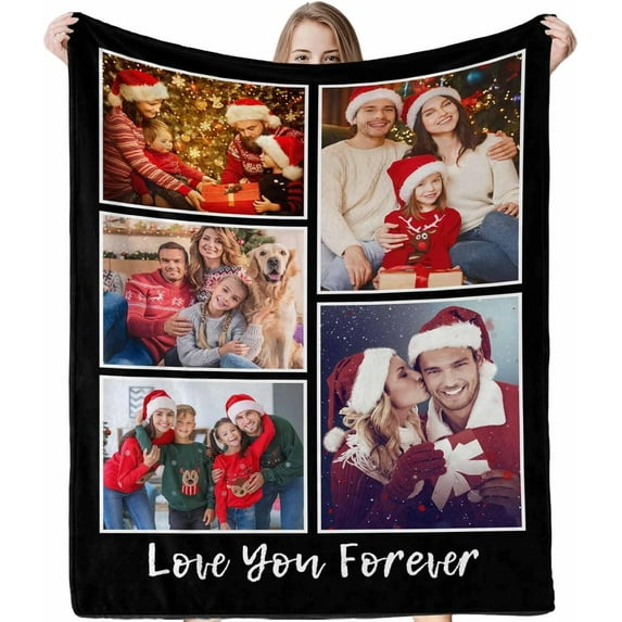 Customized Blankets Personalized Blanket Using Your Own Pictures with Text, Christmas Birthday Wedding Memorial for Kids Teens Adult Family Friends Pets