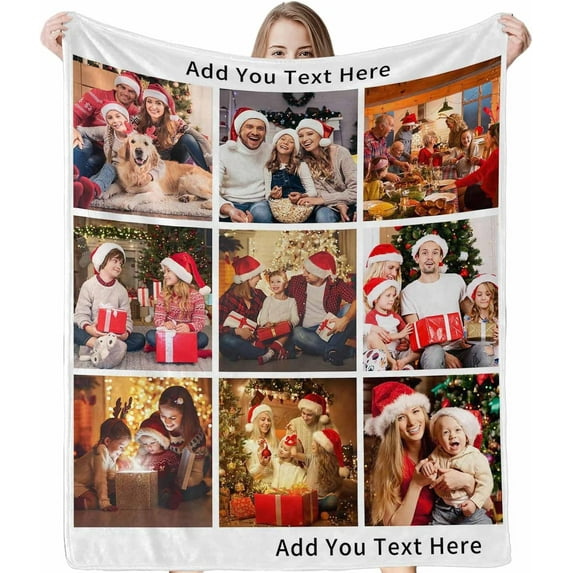 Customized Blankets Personalized Blanket Using Your Own Pictures with Text, Christmas Birthday Wedding Memorial for Kids Teens Adult Family Friends Pets
