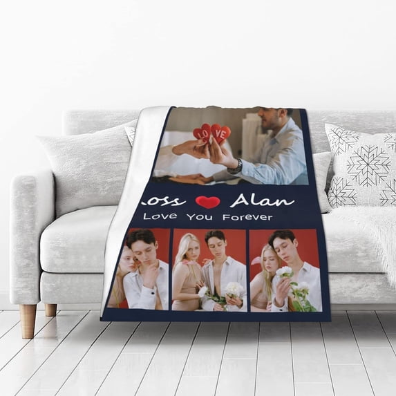 Customized Blankets with Photos Custom Blanket Family Picture Upload Personalized Blanket for Adults Customize Blanket Birthday Customizable for Dad Mom Nana Kids Dogs Friends