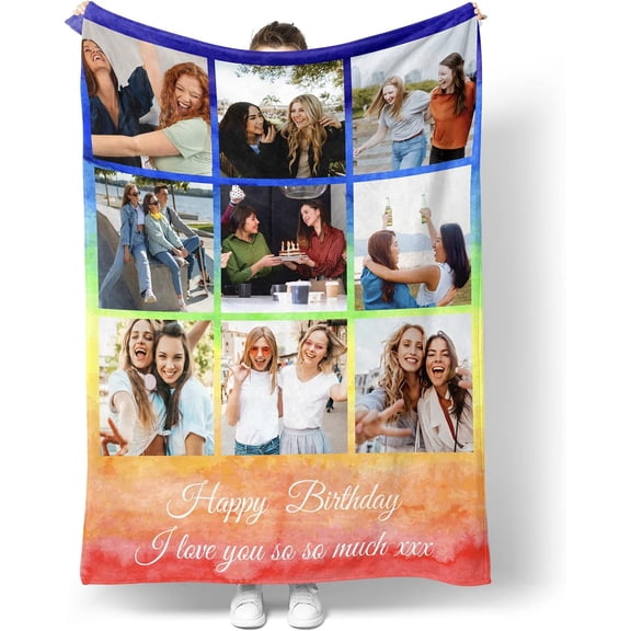 Customized Blankets with Photos Personalized Picture Collage Blanket Soft Using My Own Photos Custom Gifts for Halloween, Family, Friends Gifts-150X200cm