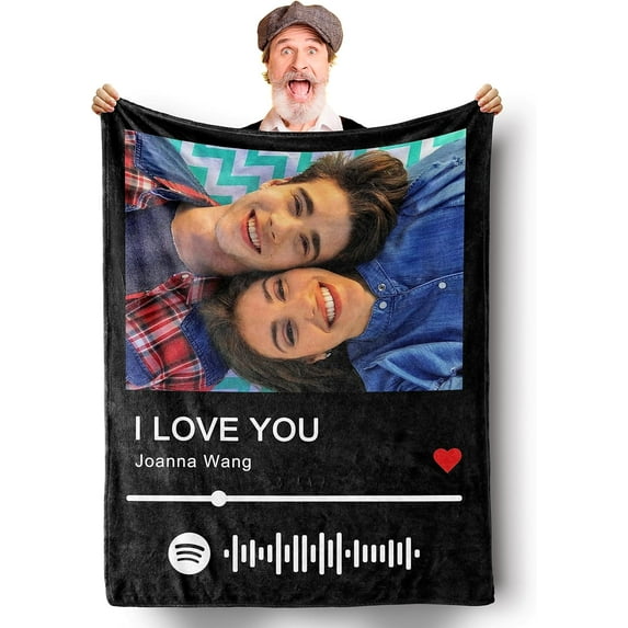 Customized Blankets with Photos Text for Fathers Mothers, Personalized Custom Wife Husband Flannel Fleece Blanket for Couch Sofa Bedroom Living Room - 30"×40"