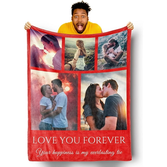 Customized Blankets with Photos Text for Fathers Mothers, Personalized Custom Wife Husband Flannel Fleece Blanket for Couch Sofa Bedroom Living Room - 30"×40"