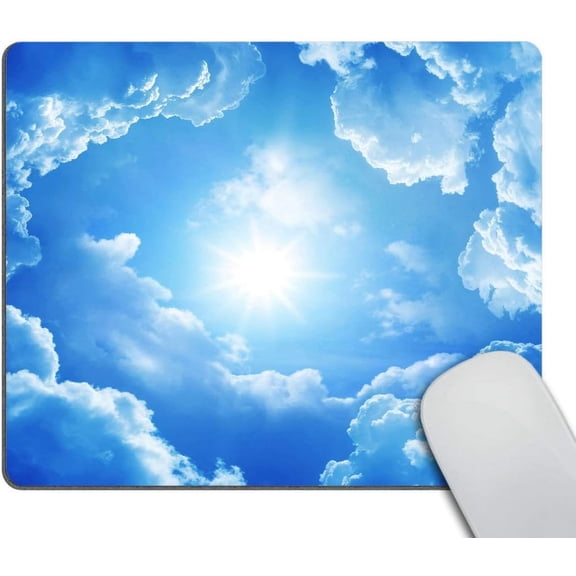 Customized Blue Sky White Clouds Mouse Pad Mini Cute Funny Art Design Ideal for Mac, PC, Computers Perfect for Working or Gaming NonSlip Rubber Base 9.5x7.9 Inch