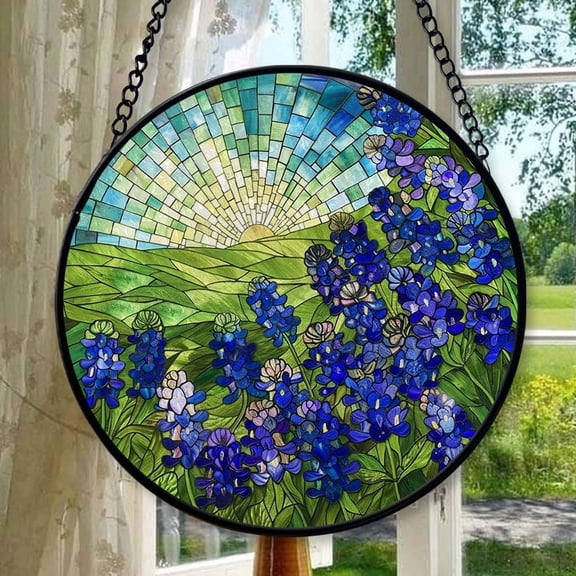 Customized Bluebonnets Suncatcher Stained Glass Window Hangings Sun Catchers Colorful Ornament Gifts for Women Mom Wife Christmas Halloween Housewarming, Stained Glass Ornament