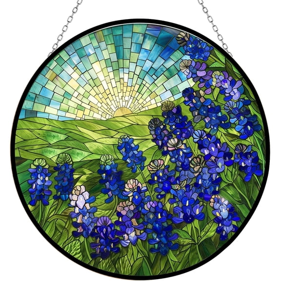 Customized Bluebonnets Suncatcher Stained Glass Window Hangings Sun Catchers Colorful Ornament Gifts for Women Mom Wife Christmas Halloween Housewarming