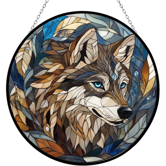 Customized Boho Elegant Wolf Head Stained Glass Window Hanging Suncatcher Stained Glass Home Decor Garden Halloween Christmas Party Wedding Housewarming Gifts