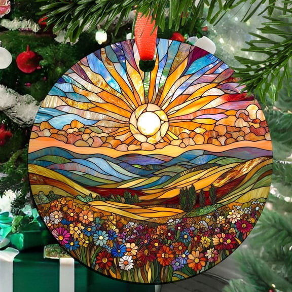 Customized Boho Golden Sunburst Over Rolling Hills Ornament Window Hanging Sun Catcher Halloween Haning Decoration Christmas Birthday Gifts for Lover, Friends, 2025, Holiday