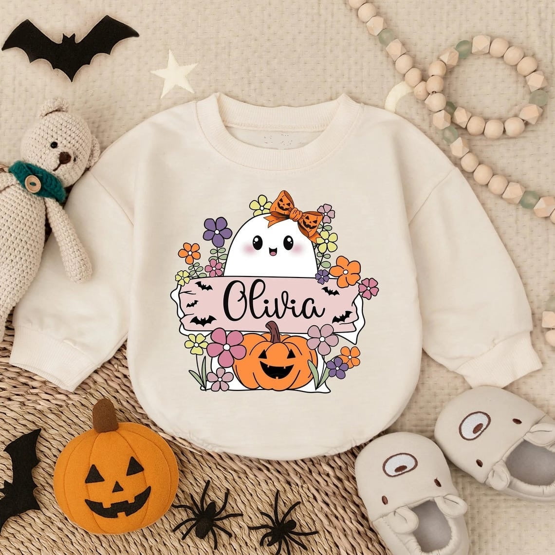 Customized Boo Pumpkin Floral Romper – First Halloween Girl Outfit ...