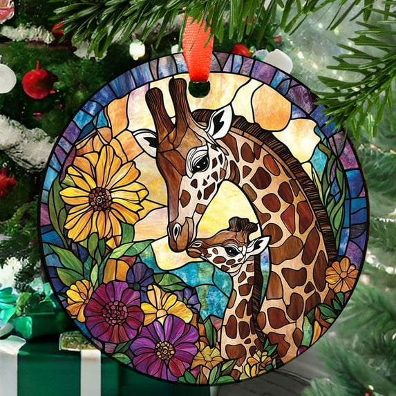 Customized Botanical Mom and Baby Giraffe Ornament Suncatcher Window Hanging, Gothic Christmas Ornaments for Fiction Lovers, Dinosaur Room Decor for Nursery New Home Gifts, 2025,