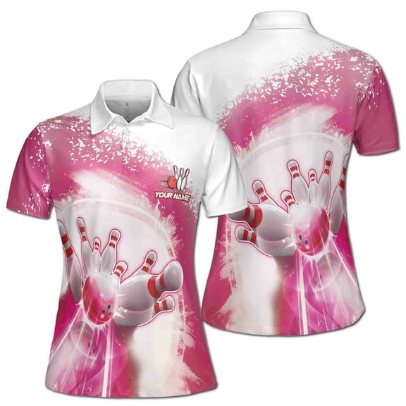 Customized Bowling Strike Pink and White Bowling Ball Design S-5XL