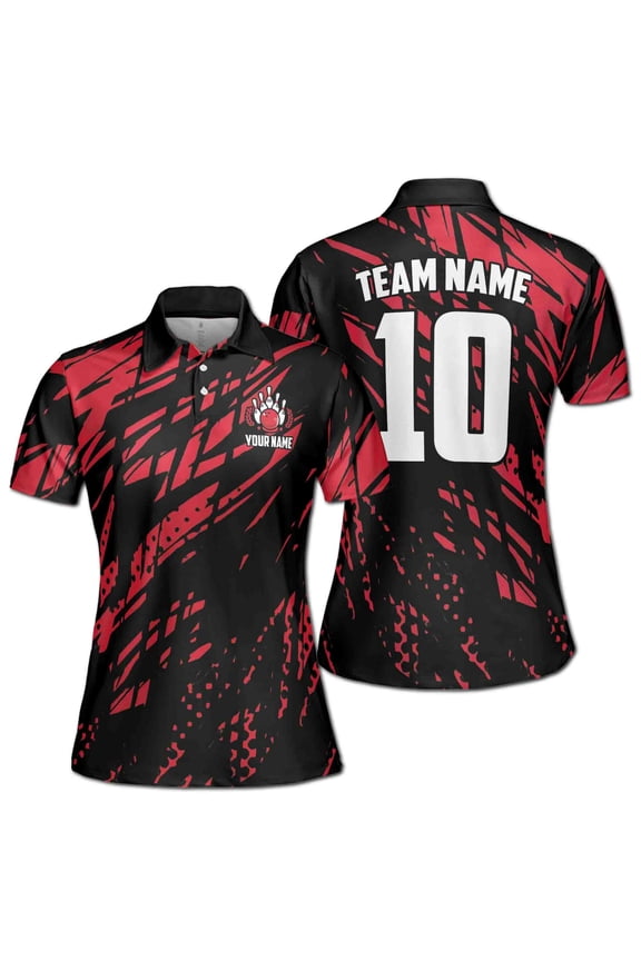 Customized Bowling Team Uniform Grunge Women's Polo Shirt S-5XL