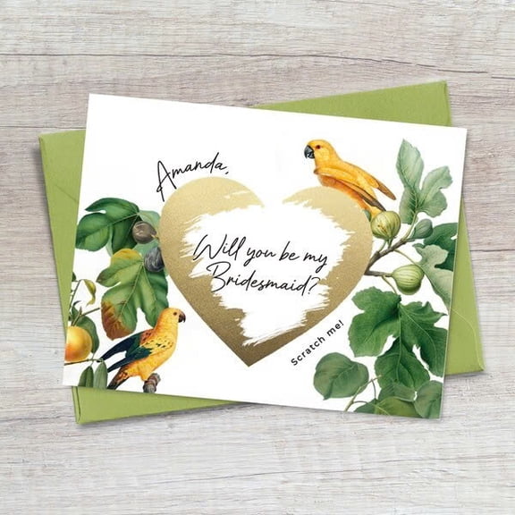 Customized Bridesmaid Proposal Card "Will You Be My Bridesmaid?" with Scratch-Off Heart Feature Perfect for Unique Wedding Invitations Includes Envelope
